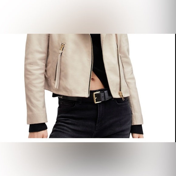 Darby leather biker jacket Allsaints   Cream color. No tags but never worn - Picture 2 of 5